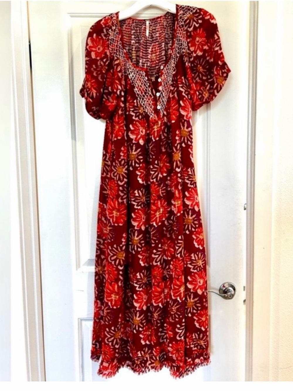 Free People Boho Floral Maxi Dress in Fuchsia and Coral - Picture 4 of 7
